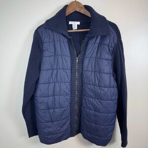 Liz Claiborne Womens Blue Puffer Front Zip Up Jacket Plus Size 2X Knit Jacket